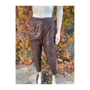 1960s Brown Winter Pleat Front Trousers Stirrup Pants Quilted Lining Side Closur